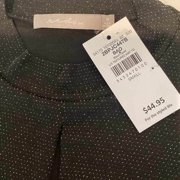 Red by BKE Top Balloon Sleeve Ruched Keyhole Neck Shimmery Black Gold Sz S #286F - Picture 6 of 8